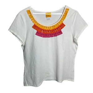 Ruby Rd White Top With Tassels and Beads Design